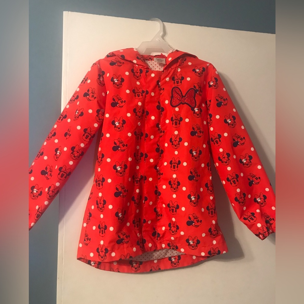 Girls Size 7/8 Disney Minnie Mouse Packable Red Raincoat Hooded Jacket Ears
